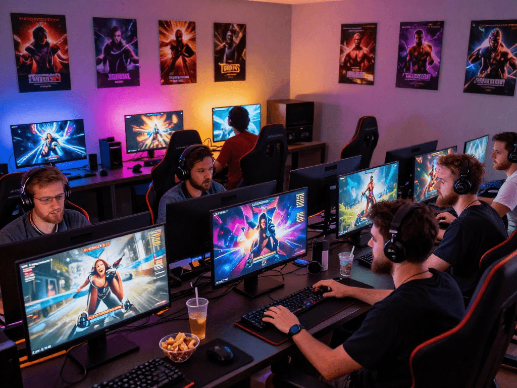 Porn game enthusiasts engaged in multiplayer gaming session, showcasing excitement and immersive experiences