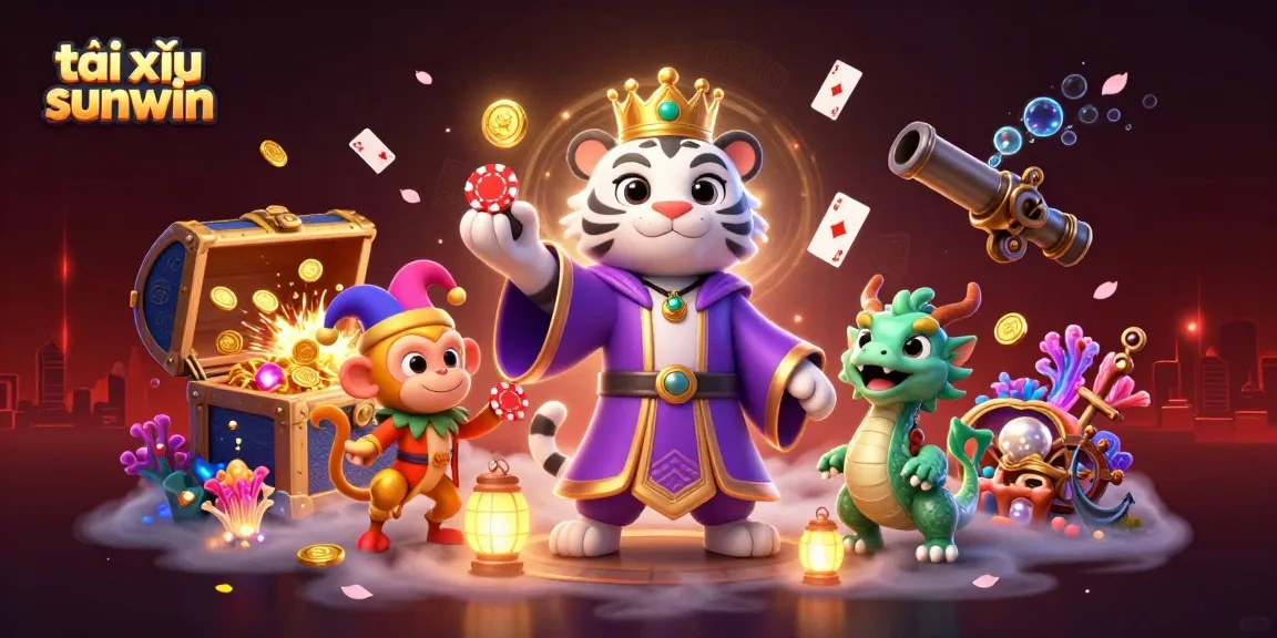 Experience the thrill of tài xỉu sunwin with a vibrant 3D scene featuring lively characters and dynamic game elements.