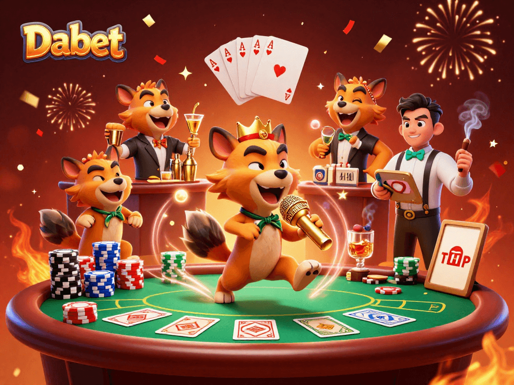 Experience excitement at Dabet's lively casino with hyena characters in a vibrant, interactive setting.