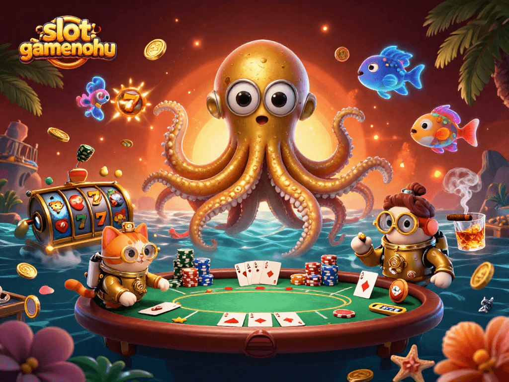 Engage with slotgamenohu's thrilling gaming adventure featuring a kraken, diving cat, and jackpot excitement.