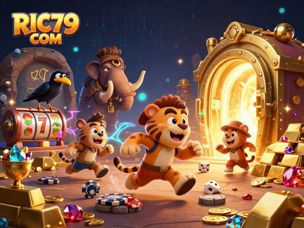 Engage in thrilling gameplay at RIC79 COM with a caveman and sabertooth tiger duo!