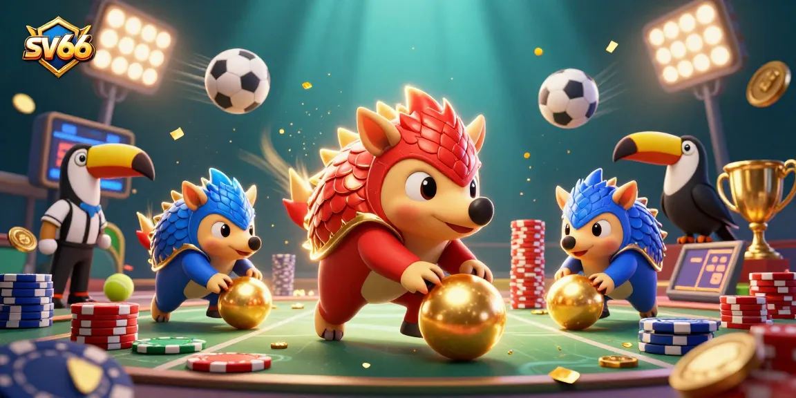 Place bets at sv66 while watching rival pangolins roll through poker chips in this vibrant 3D casino scene.