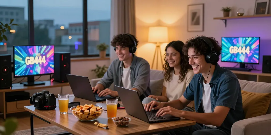 Enjoying online gaming at home with GB444 on screens and friends together