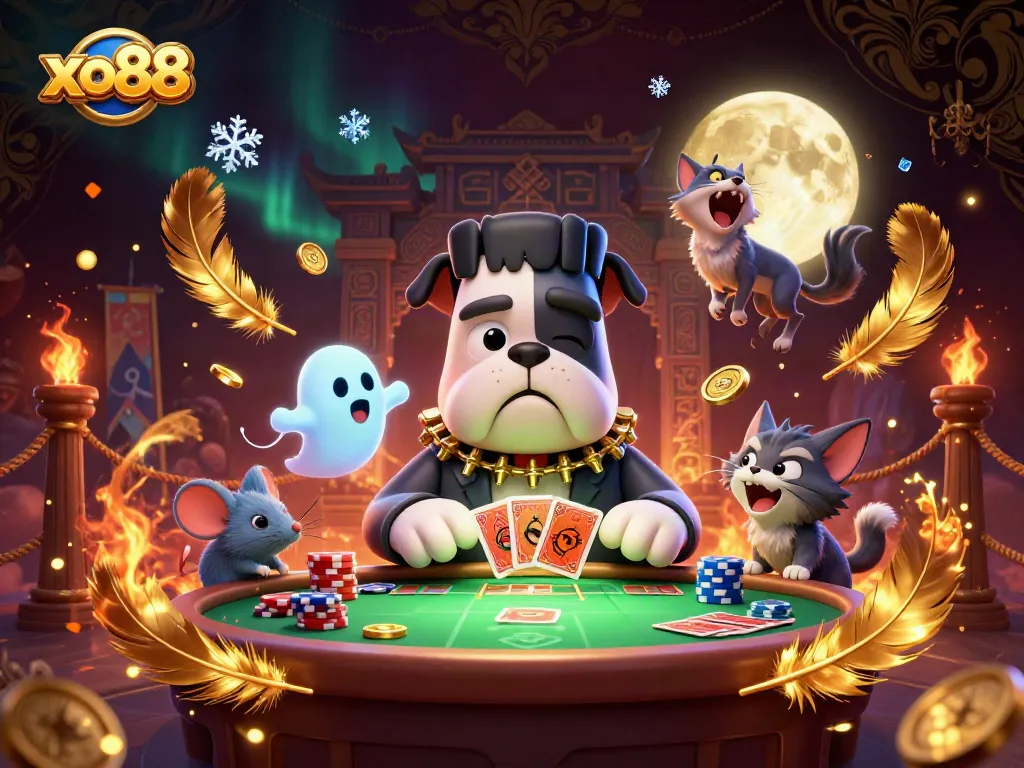 Experience exciting casino action at xo88 with a lively scene featuring unique characters and rich game elements.