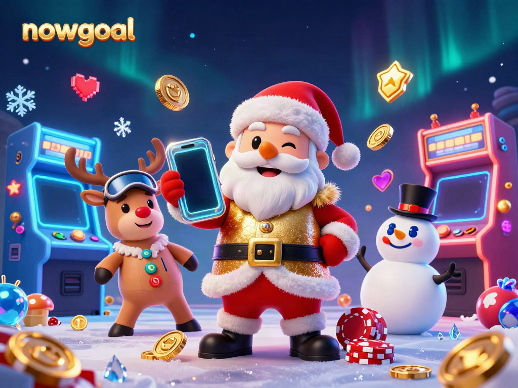 Experience the thrill of online betting with nowgoal, featuring engaging casino elements and festive characters.