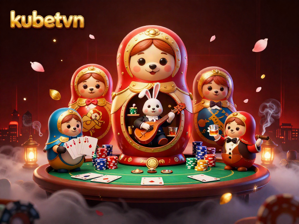 Experience the thrill of kubetvn with this captivating casino-themed illustration featuring lively characters.