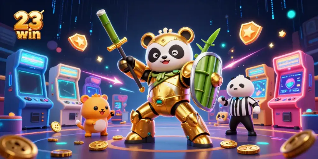Experience the excitement of the 23 win gaming arena with vibrant characters and dynamic elements.