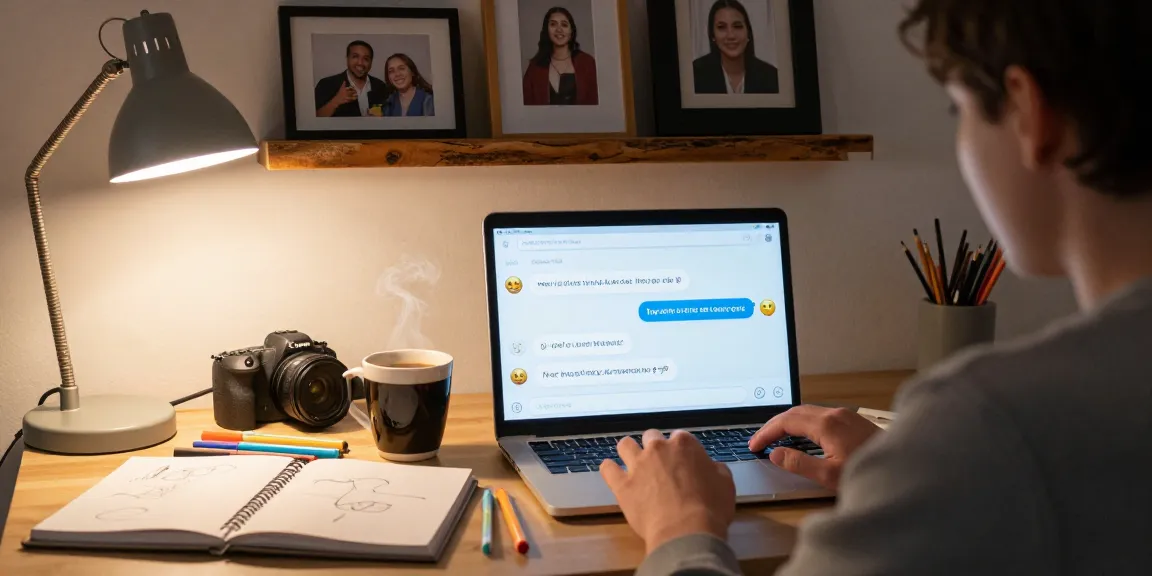 Engaging NSFW AI chat experience in cozy home office with laptop and art supplies.