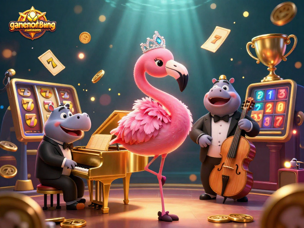 Experience excitement at gamenohudoithuong with vibrant cartoon characters celebrating jackpot wins in a lively casino scene.