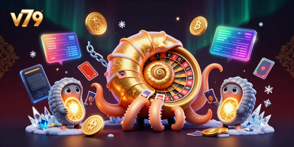 Experience exciting gaming with v79's vibrant 3D casino atmosphere featuring a giant roulette nautilus.