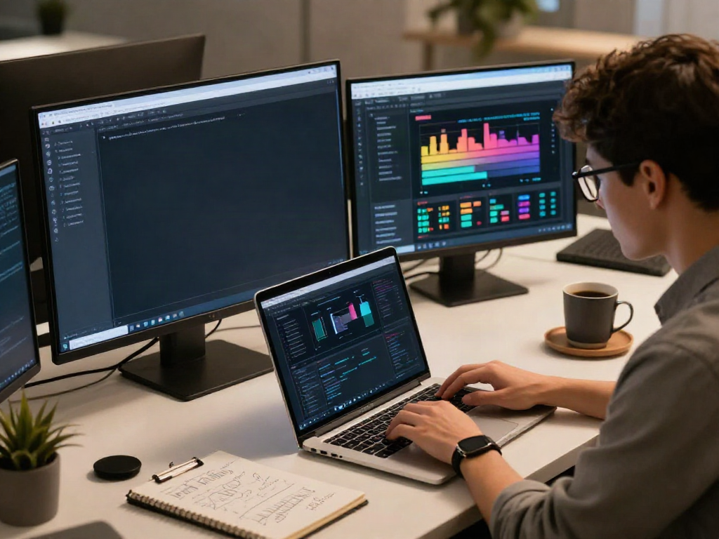 Dynamic workspace showcasing instant indexing tools and software development.