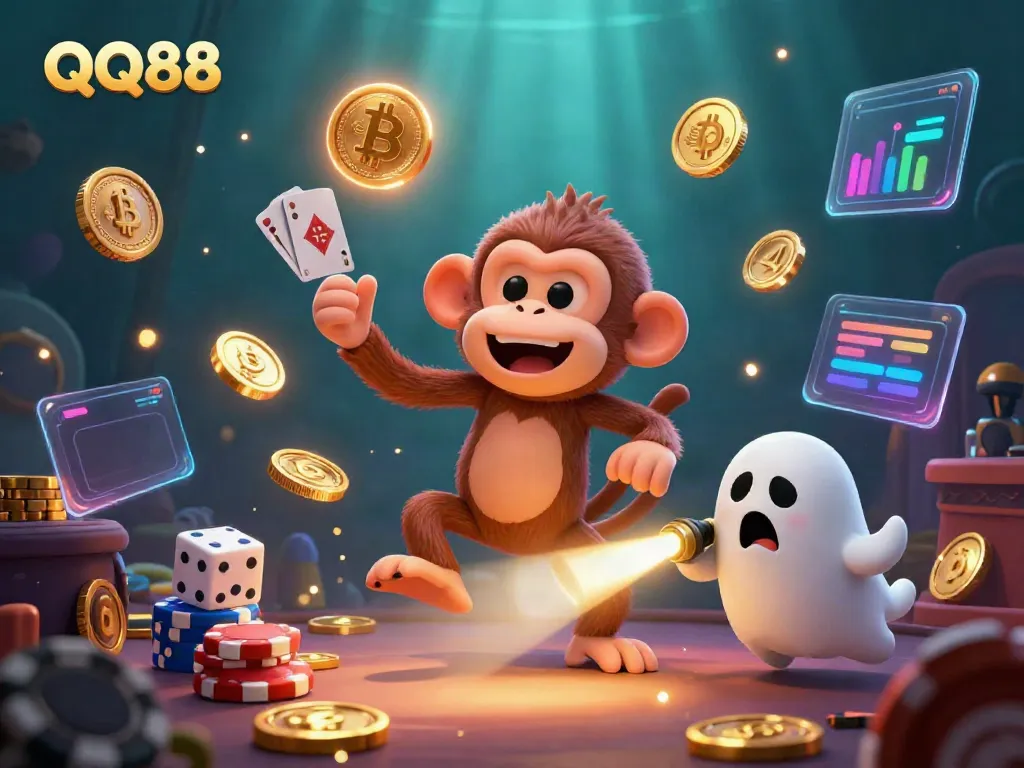 Experience the thrilling atmosphere of QQ88's haunted casino while tracking the playful poltergeist monkey.