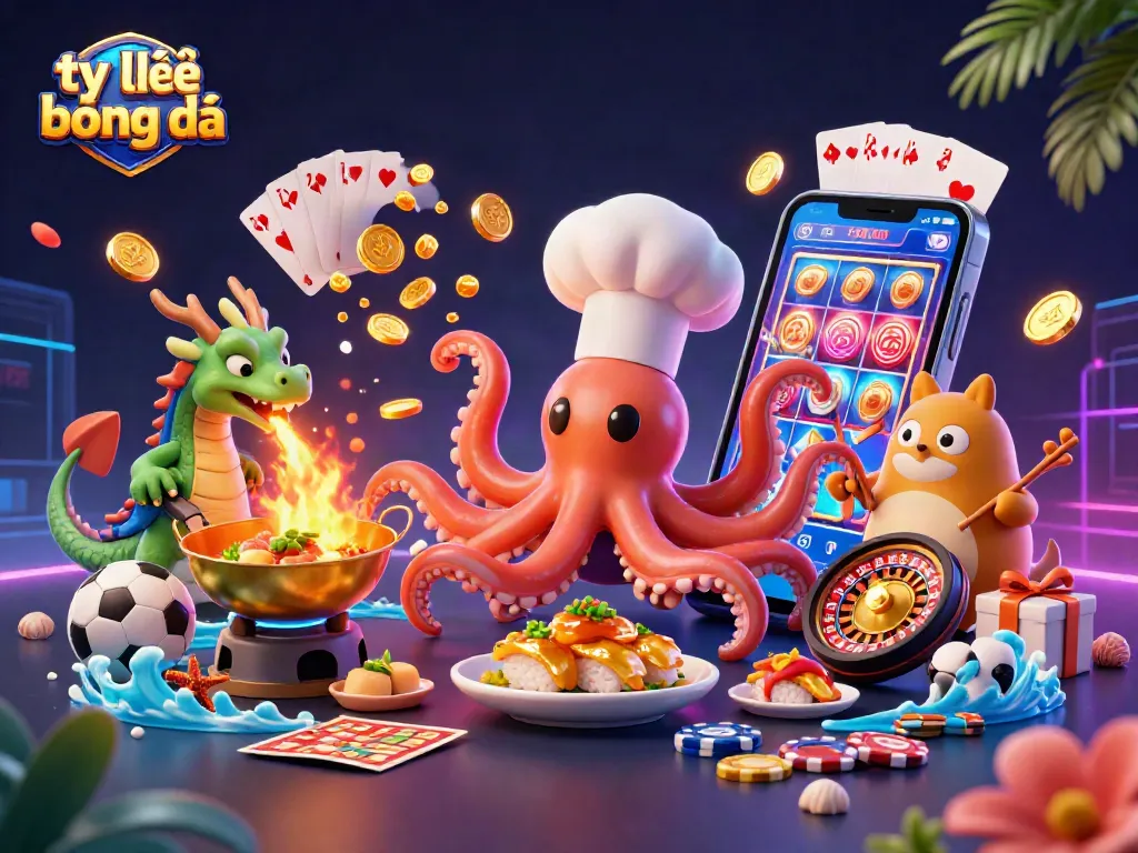 Bet on tỷ lệ bóng đá with dynamic sports elements and vibrant characters in a lively casino scene