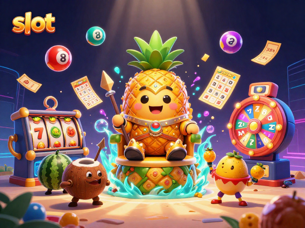 Engage with thrilling slot gameplay featuring the golden pineapple king and vibrant casino elements