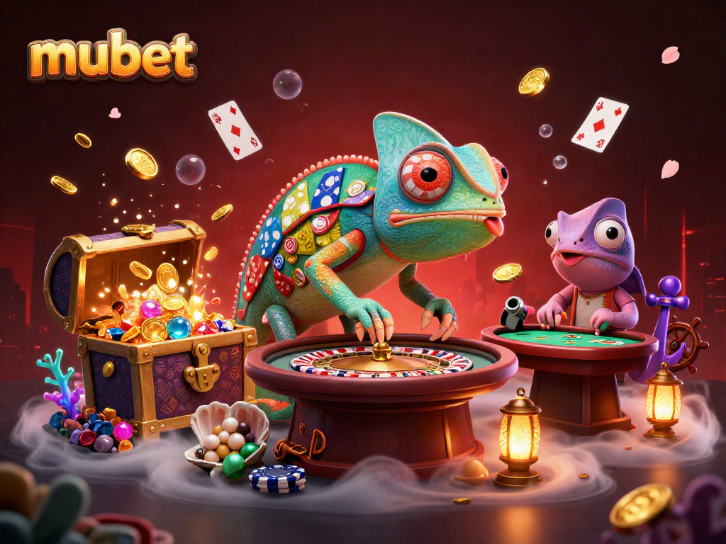 mubet's chameleon casino owner captures winnings at a vibrant casino scene filled with gold