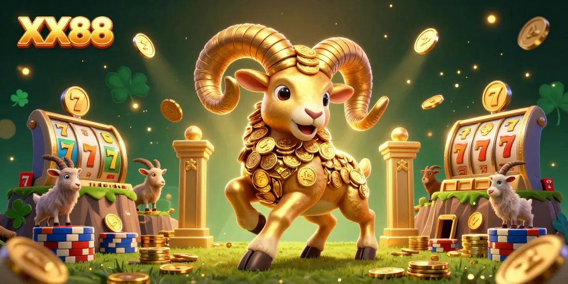 Experience the thrill of winning at XX88 with a dynamic golden ram symbolizing luck at the gaming gates.