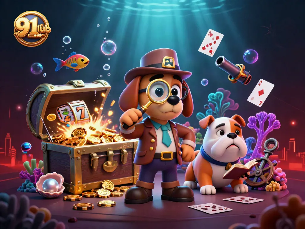Engage with the 91club gaming adventure featuring characters exploring treasure clues in a vibrant atmosphere.