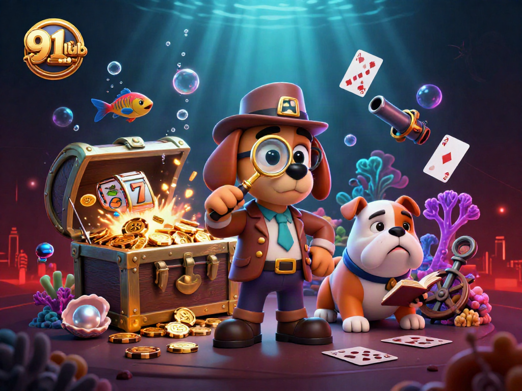 Engage with the 91club gaming adventure featuring characters exploring treasure clues in a vibrant atmosphere.