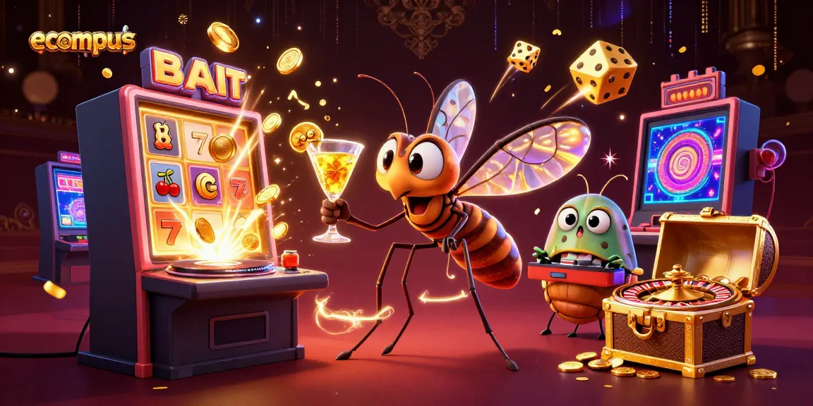 Experience the ecompus thrill as a cartoon mosquito mascot brings excitement at a lively casino scene.