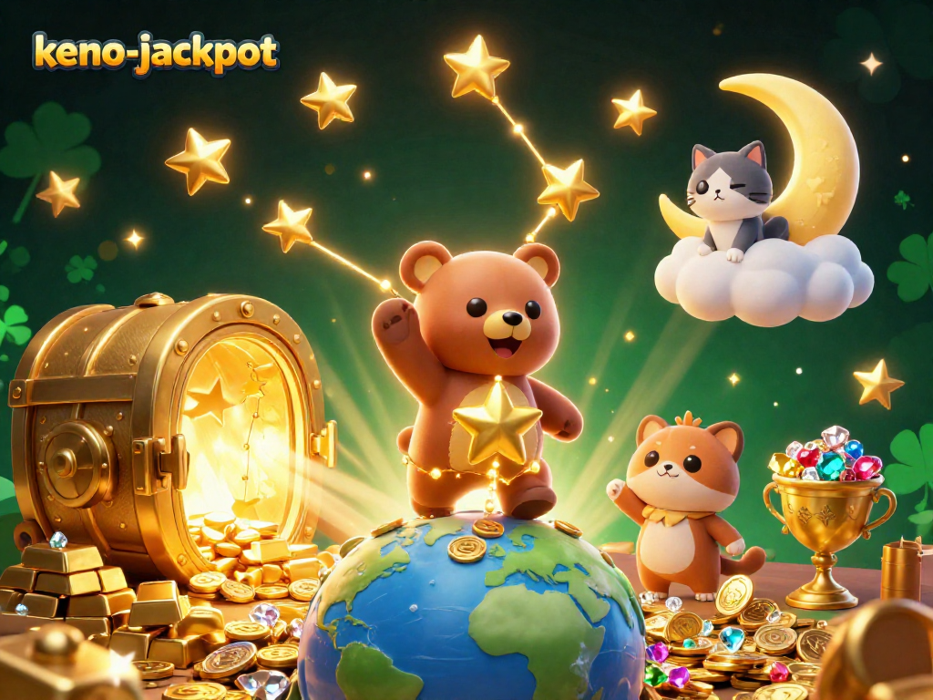 Keno-jackpot game featuring a constellation bear, glamourous treasures, and vibrant cosmic elements.