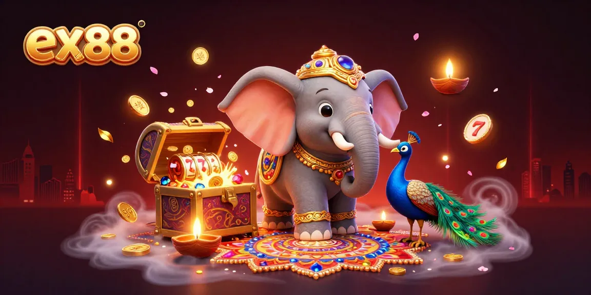 Experience the vibrant world of ex88 with a dynamic fusion of casino elements, winning big amid colorful 3D illustrations.