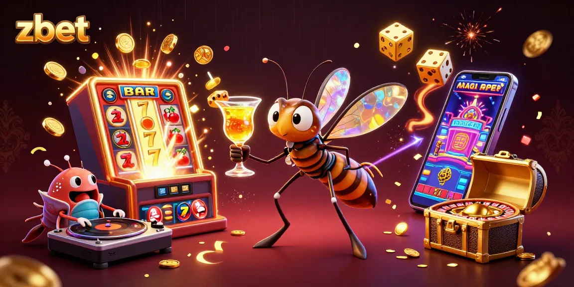Catch zbet's excitement with a vibrant 3D casino mascot scene bursting with gaming symbols.
