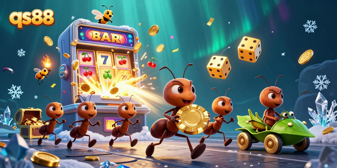 Join the dynamic qs88 heist with ants and a grasshopper driver, amidst a jackpot explosion