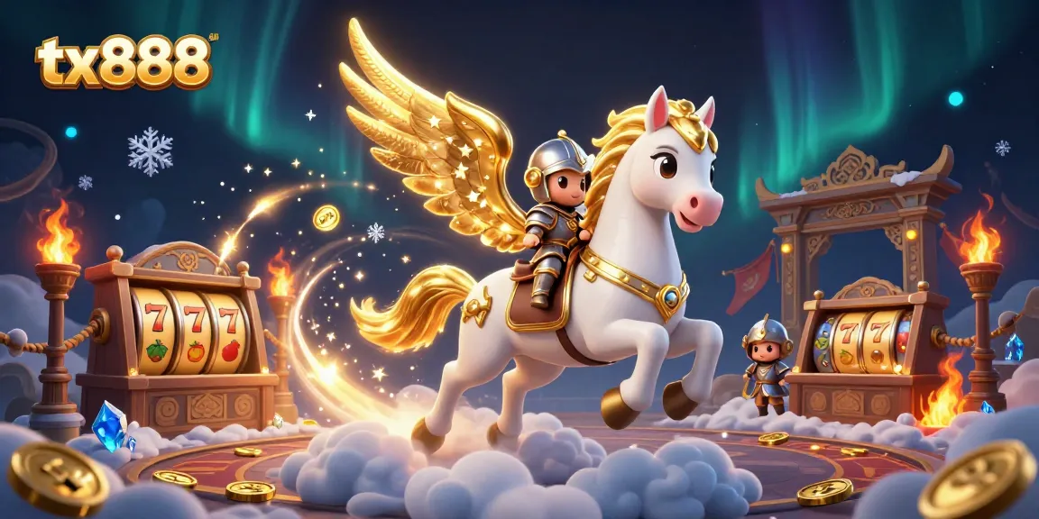 Experience thrilling action with tx888 as a celestial knight rides a magical horse in a vibrant casino