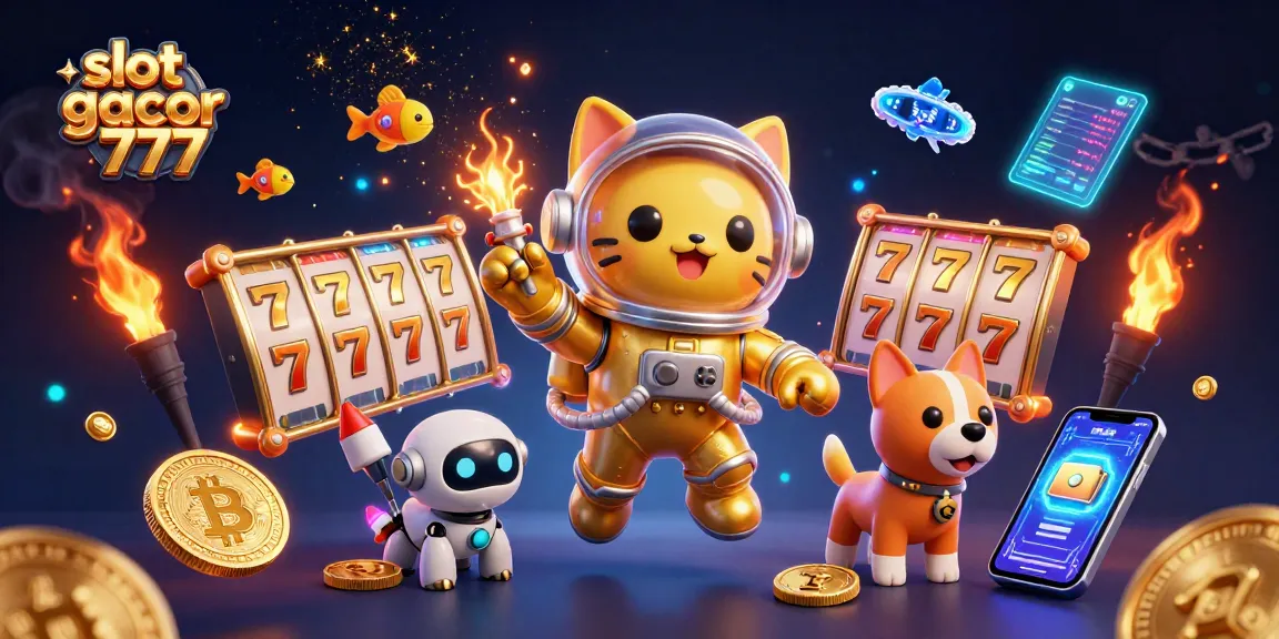 Experience the excitement of slot gacor 777 with a vibrant 3D cosmic scene featuring an astronaut cat and crypto elements.