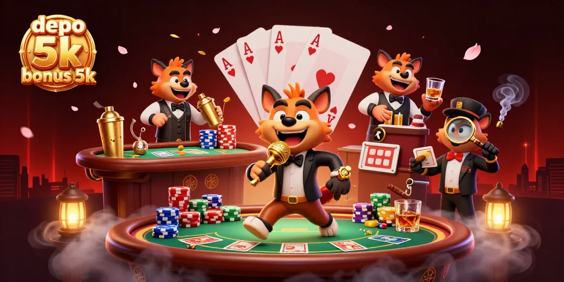 hilariously celebrate depo 5k bonus 5k in a vibrant comedy casino scene