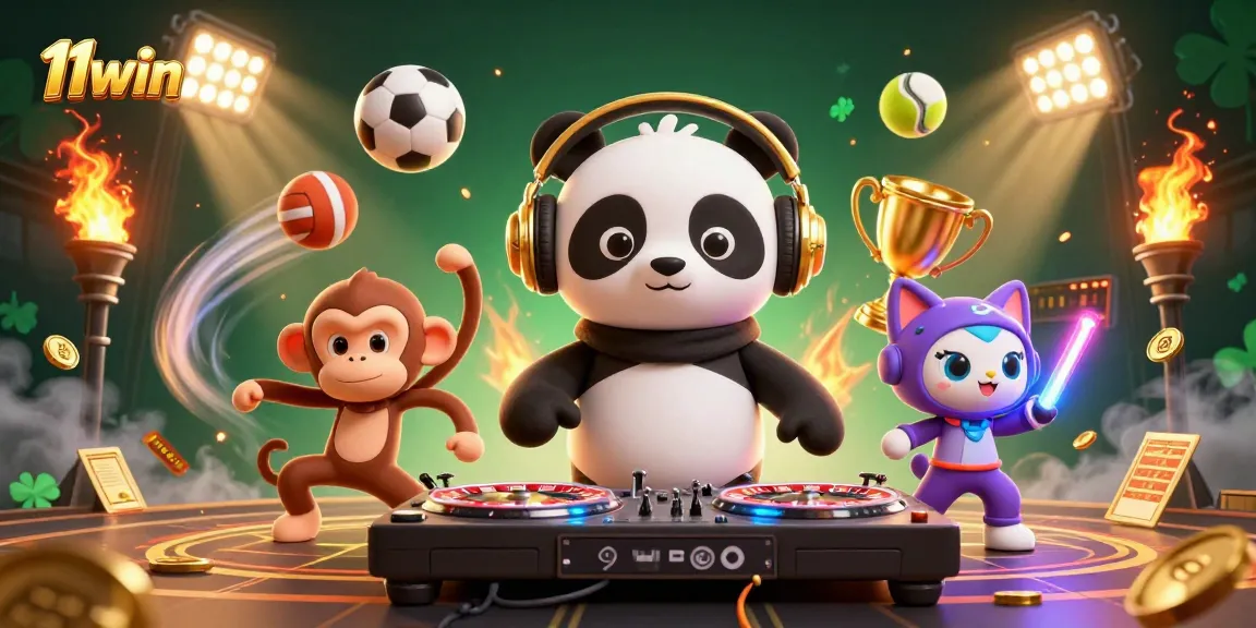 Experience thrilling action with 11win as a DJ panda spins at a vibrant casino party scene.