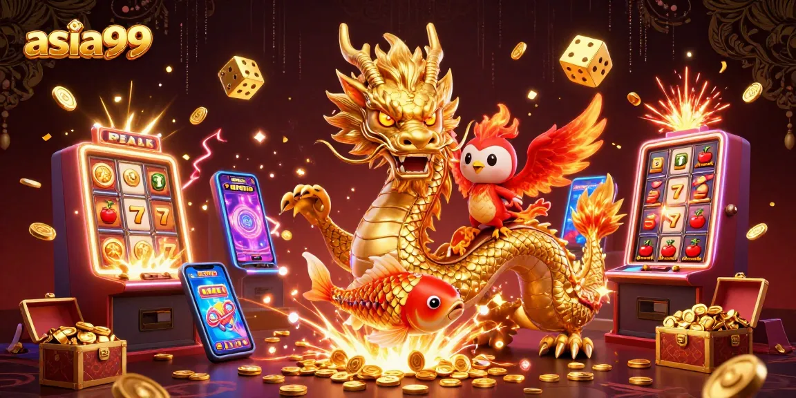 Experience thrilling wins at asia99 with vibrant casino games featuring a dragon and phoenix.