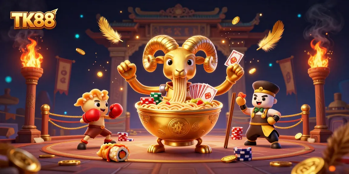 Engage in thrilling gameplay at TK88 with vibrant characters, casino elements, and energetic visuals.