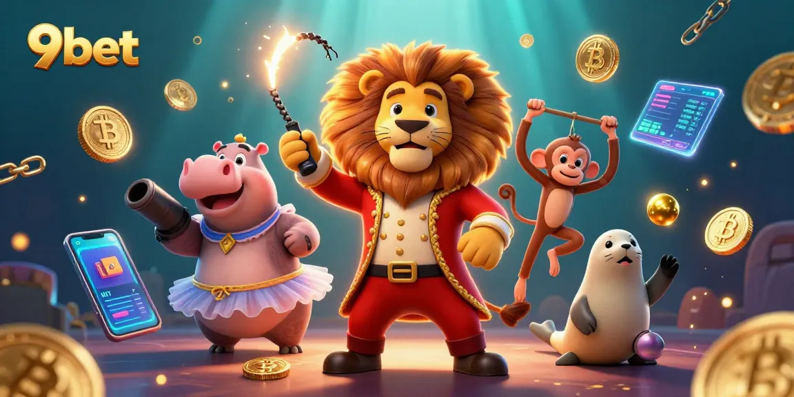 Engage with 9bet's vibrant casino scene featuring dynamic characters and crypto elements.